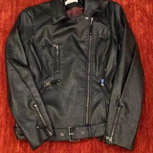 H&M faux black leather moto jacket, size 8.